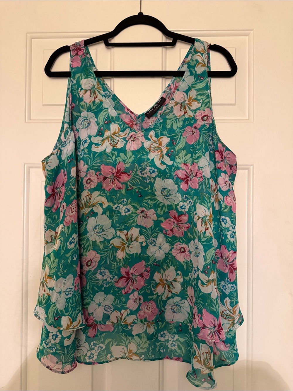 Lane Bryant Teal Floral V-Neck Camisole with Pink & White Flowers